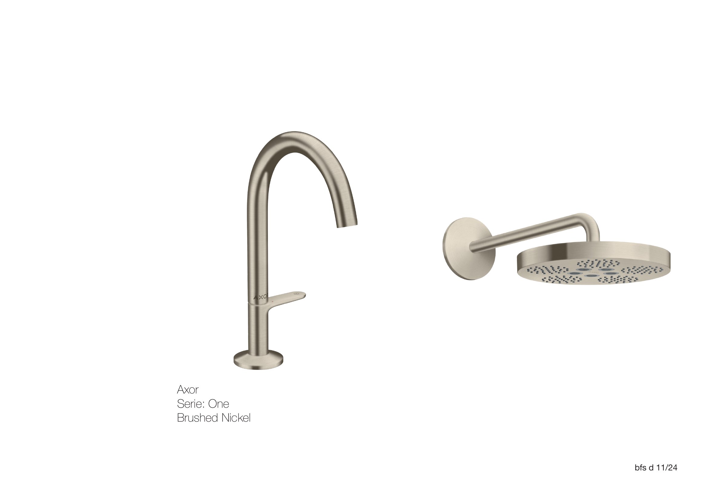 Axor One Armatur und Regendusche in Brushed Nickel